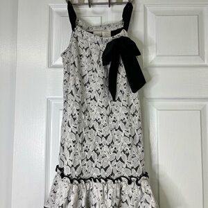 Girls Lace Party Dress Size 10 Black & White Bow Formal Occasion Dress